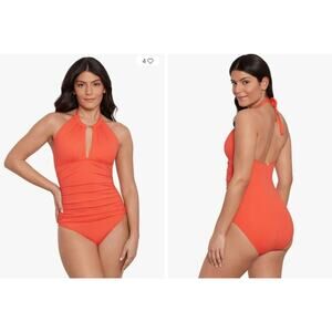 Women Lauren Ralph Lauren Coral High Neck One Piece Swimsuit Sz 4 XS